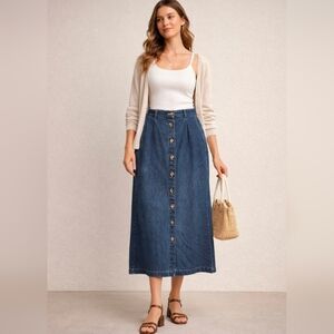 Cabin Creek Denim Button Front Midi Skirt Size 14